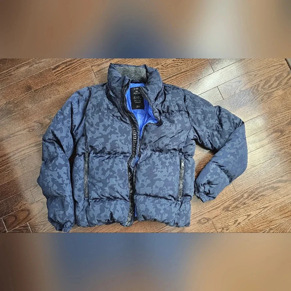 GAP Down Filled Blue Camo Winter Jacket missed  Hoodie size XS - Picture 2 of 5